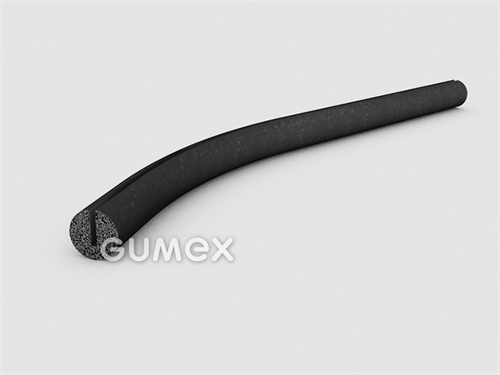 Pryžový mikroporézní profil kruhový, průměr 8mm, drážka 1mm, hustota 500kg/m3, EPDM, -30°C/+80°C, černý